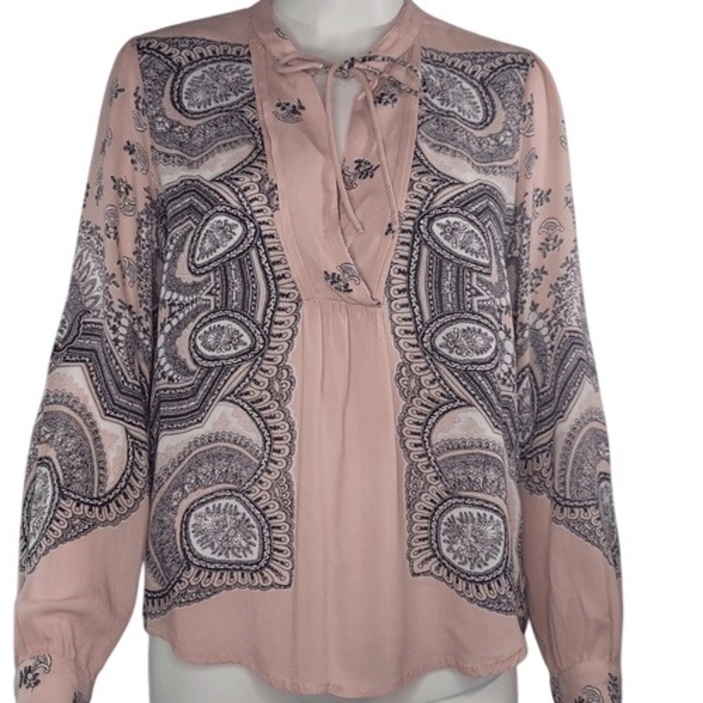 Lucky Brand Pink‎ & Black Paisley Print  Peasant Top
